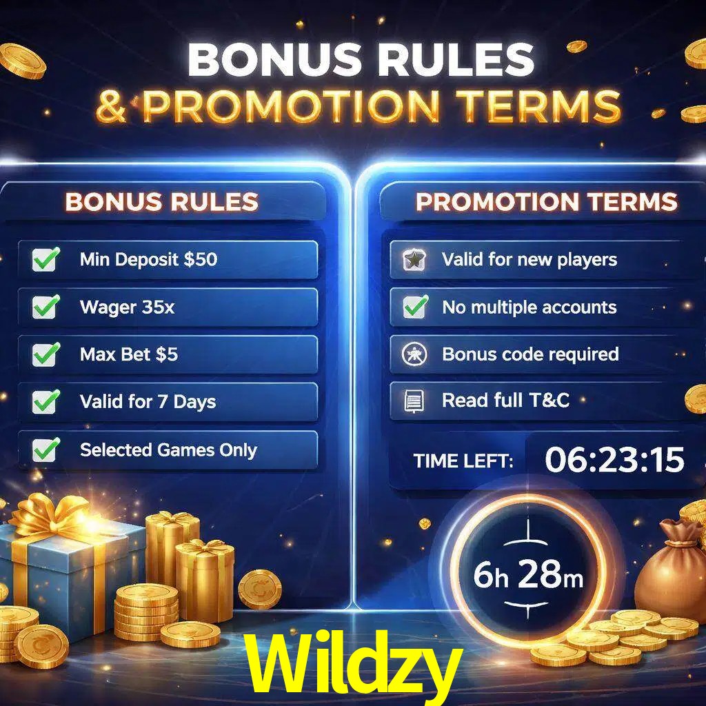 Reglas de promoción Wildzy y condiciones de bonos explicadas visualmente